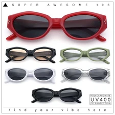 Womens Mod Oval Beveled Plastic Angular Fashion Sunglasses