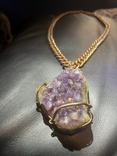 Rare Copper Cuban Link & Raw Amethyst Crystal Stone Necklace