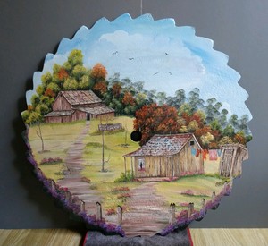 Large 26 5 Hand Painted Metal Saw Blade Old House And Barn Farm