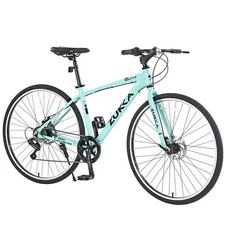 700C Hybrid Road Bike, 7-Speed City Bike with Lightweight Aluminum Frame(Green)