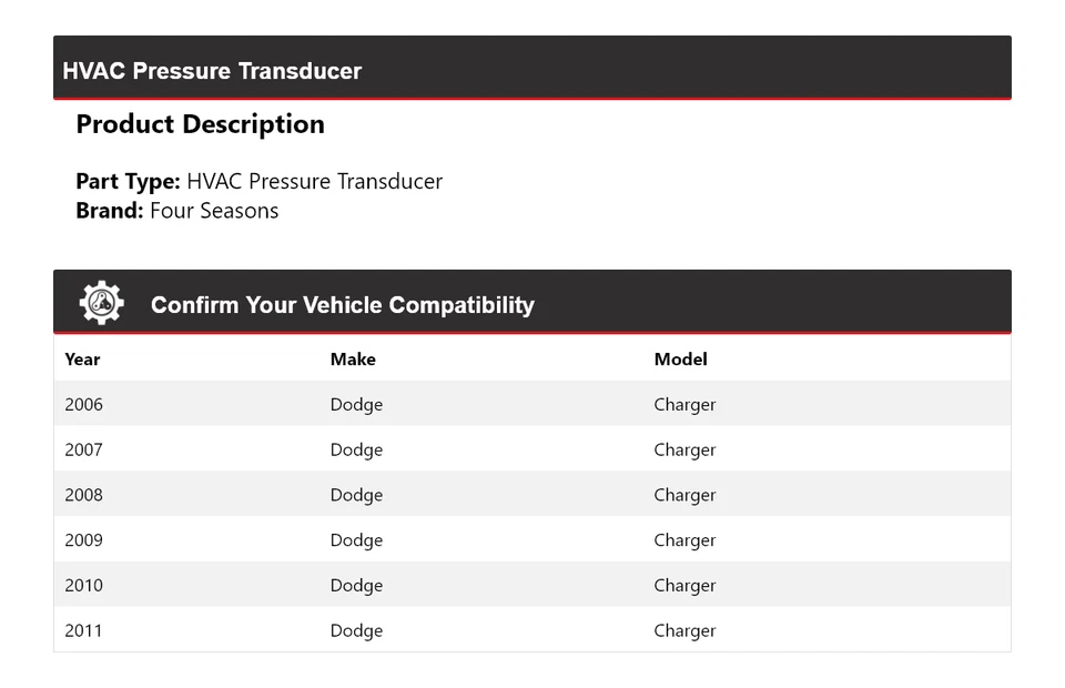 Transductor de presión de climatización para Dodge Charger 2006-2011 4 estaciones 2007 2008 2009 Foto 2 de 4