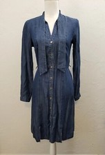TOMMY HILFIGER SIZE 2 BLUE DENIM LYOCELL LONG SLEEVE SHIRT DRESS WITH NECK TIE