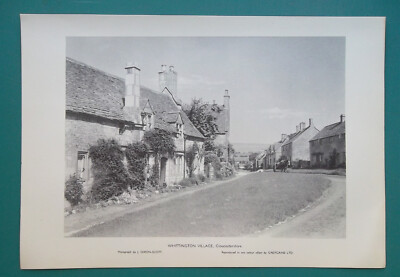 WHITTINGTON VILLAGE Old Stone Houses Gloucestershire England - 1937 Print