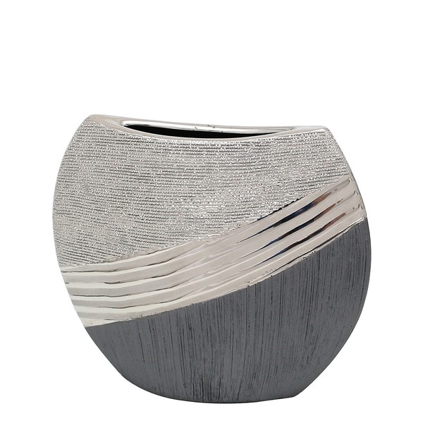 "Vase \"Silverline\"-Serie Flach Keramik Silber Deko Mit Stil Modern Zeitlos"-image