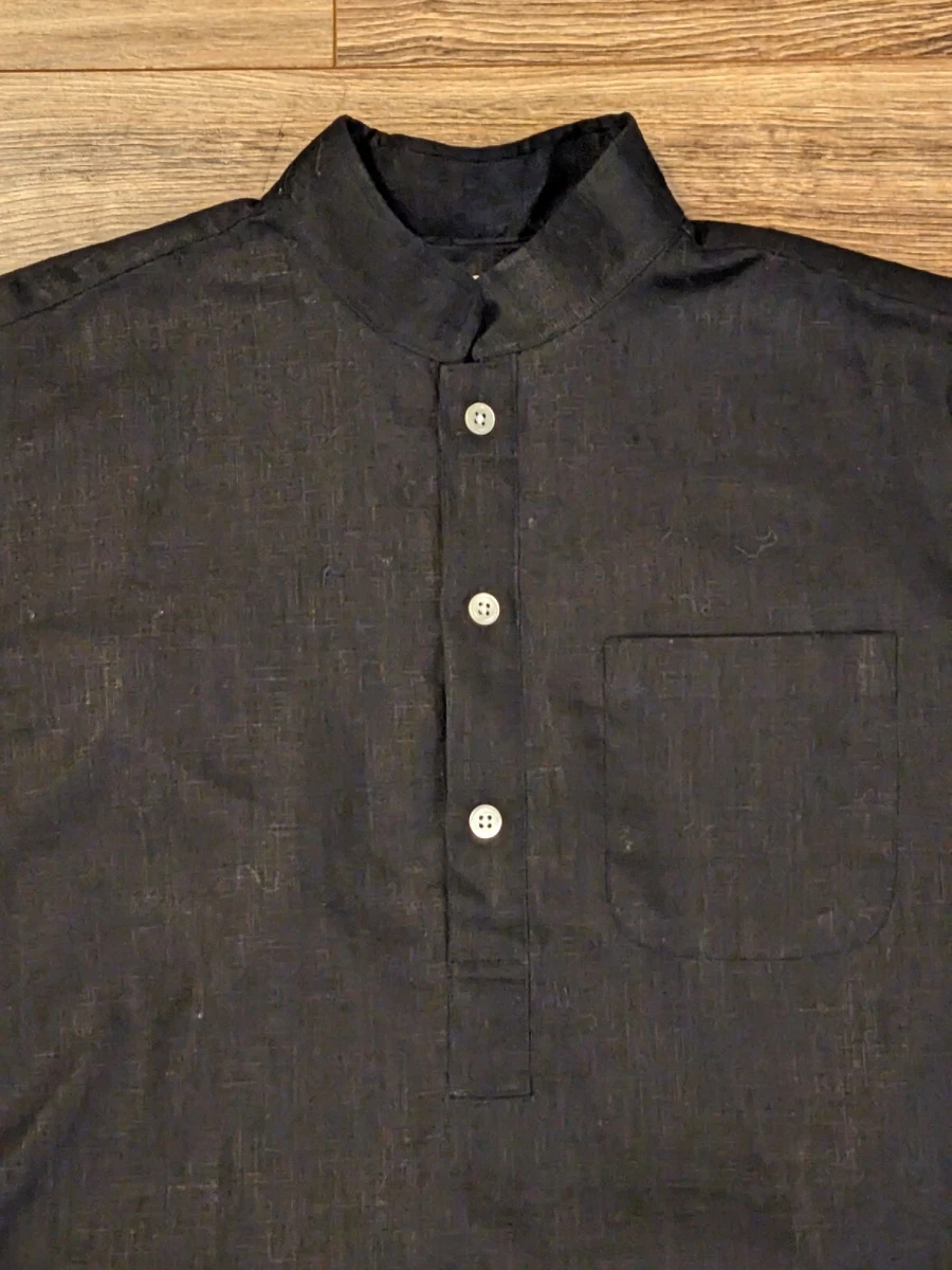 Basic Rights Men's Black Midweight Linen Band Collar LS Popover Shirt - S  EUC