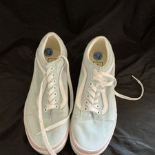 VANS Lace-Up Athletic Sneakers Solid Low Top Light Blue/White Rubber Sole