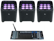  3 Chauvet DJ Freedom Par H9 IP RGBAW UV Wireless DMX Par Can Lights Controller