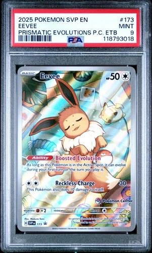 2025 POKEMON PRISMATIC EVOLUTIONS POKEMON CENTER ETB PROMO SVP #173 EEVEE PSA 9