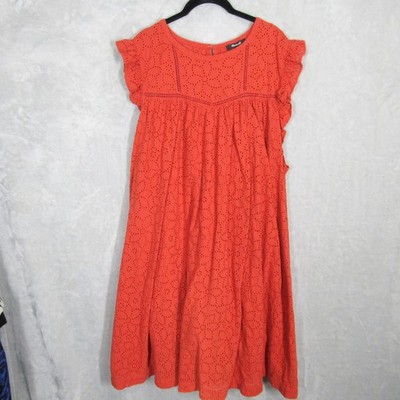 Madewell Women's 4X Orange Eyelet Ruffle Sleeve Babydoll Dress Summer | eBay