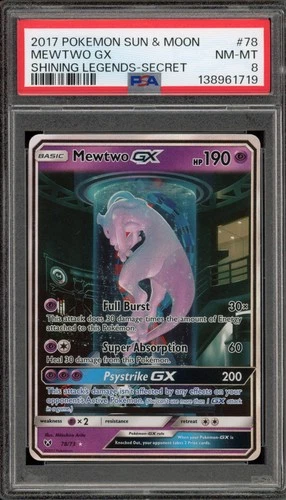 Pokemon Mewtwo GX Shining Legends Secret Rare #78 PSA 8