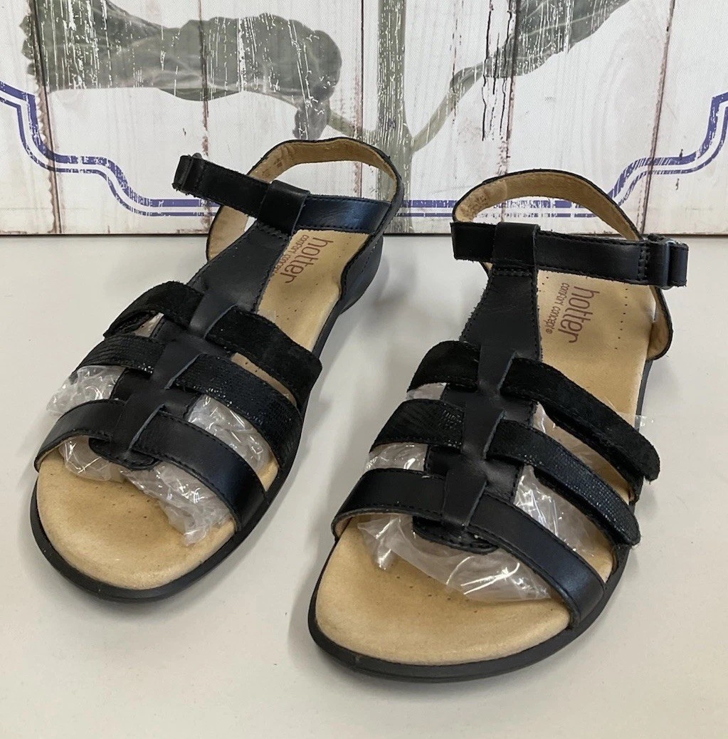 SAOLA Sandali aperti Hotter SOL Comfort Concept in pelle nera con punta aperta UK 4 5 EUR 37 5