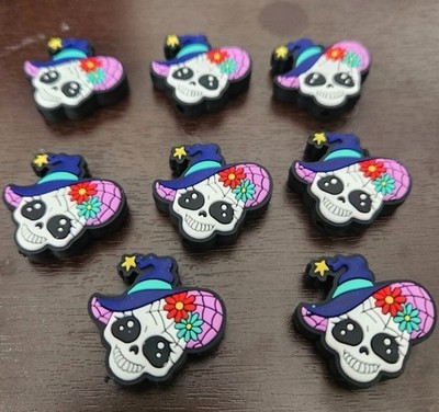 8pcs Skull & Hat Silicone Bead Set - Focus Loose Rubber Beads For Diy