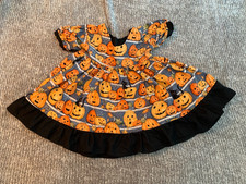 Handmade 3 Month Old toddler Halloween Pumpkin Black Cats Girls Dress w/Bow