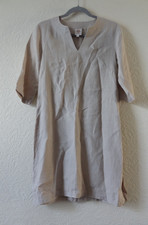 Linen Dress With Notched Neckline Beige