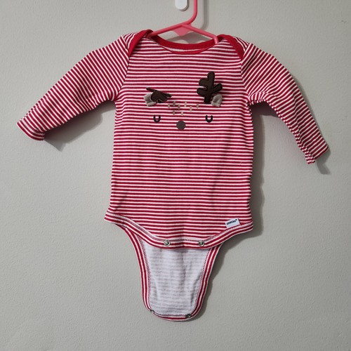 Body bébé Gerber Noël rouge et blanc rayé renne 0-3 mois - Photo 1/3