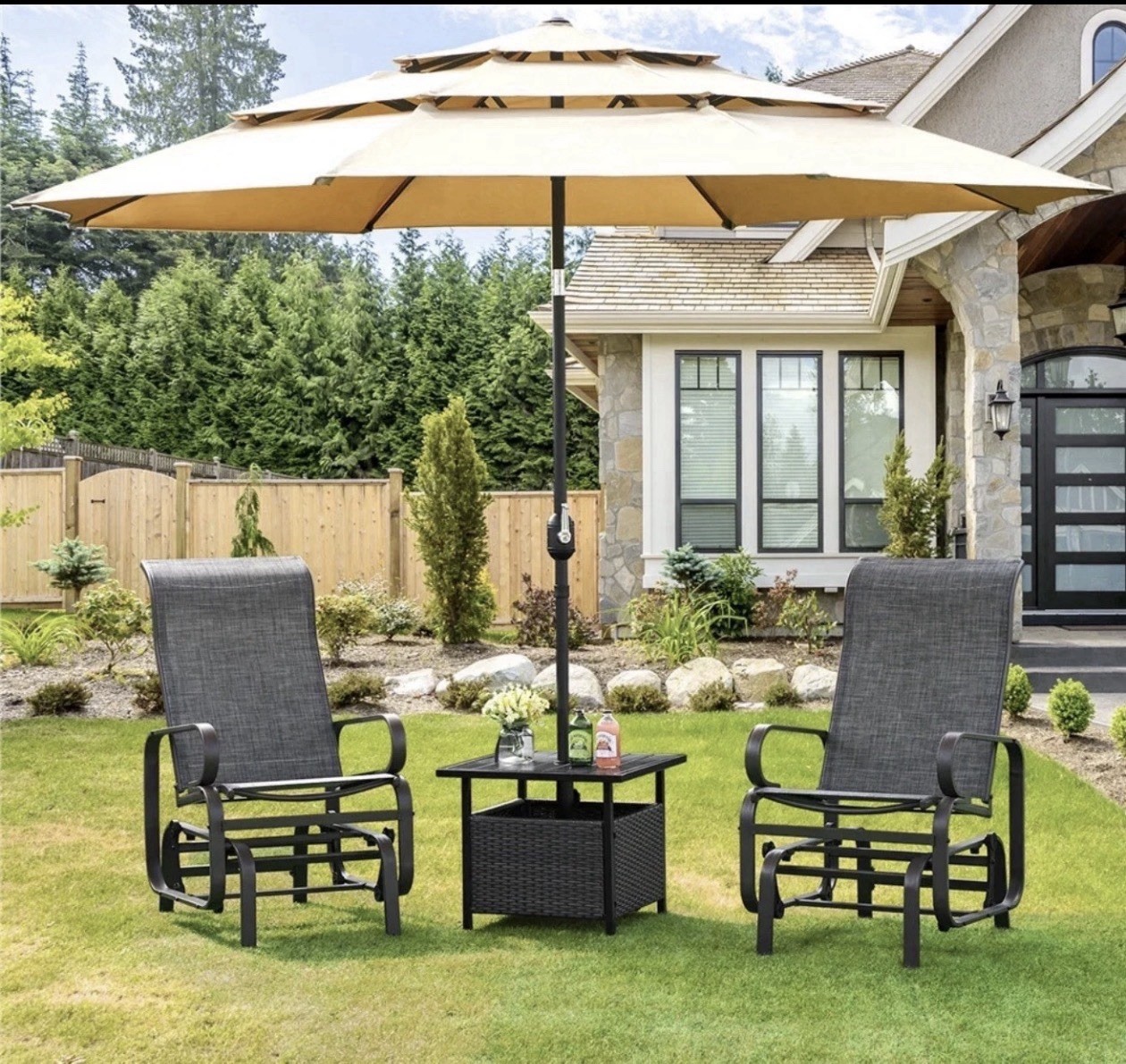 Patio Swing Single Glider Chair with Sling Fabric for Balcony Porch Gray