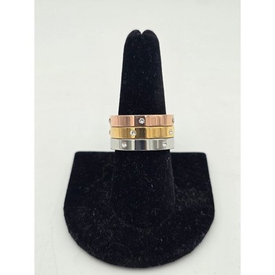 Tri color Stackable Ring Set Size 9 3 Piece Stacking Bands Rhinestone Accents