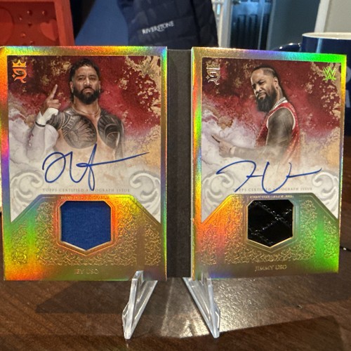 2025 Topps Royalty WWE Dual Superstar Relic Booklet Auto Jimmy Uso Jey Uso /25