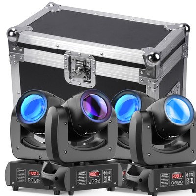4x LED Moving Head Light RGBW Gobo Beam Stage DJ Disco DMX Spot Lighting w/Case