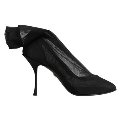 Dolce & Gabbana Zapatos Seda Negra Malla Elástica Calcetín Bota EU38/US7.5
