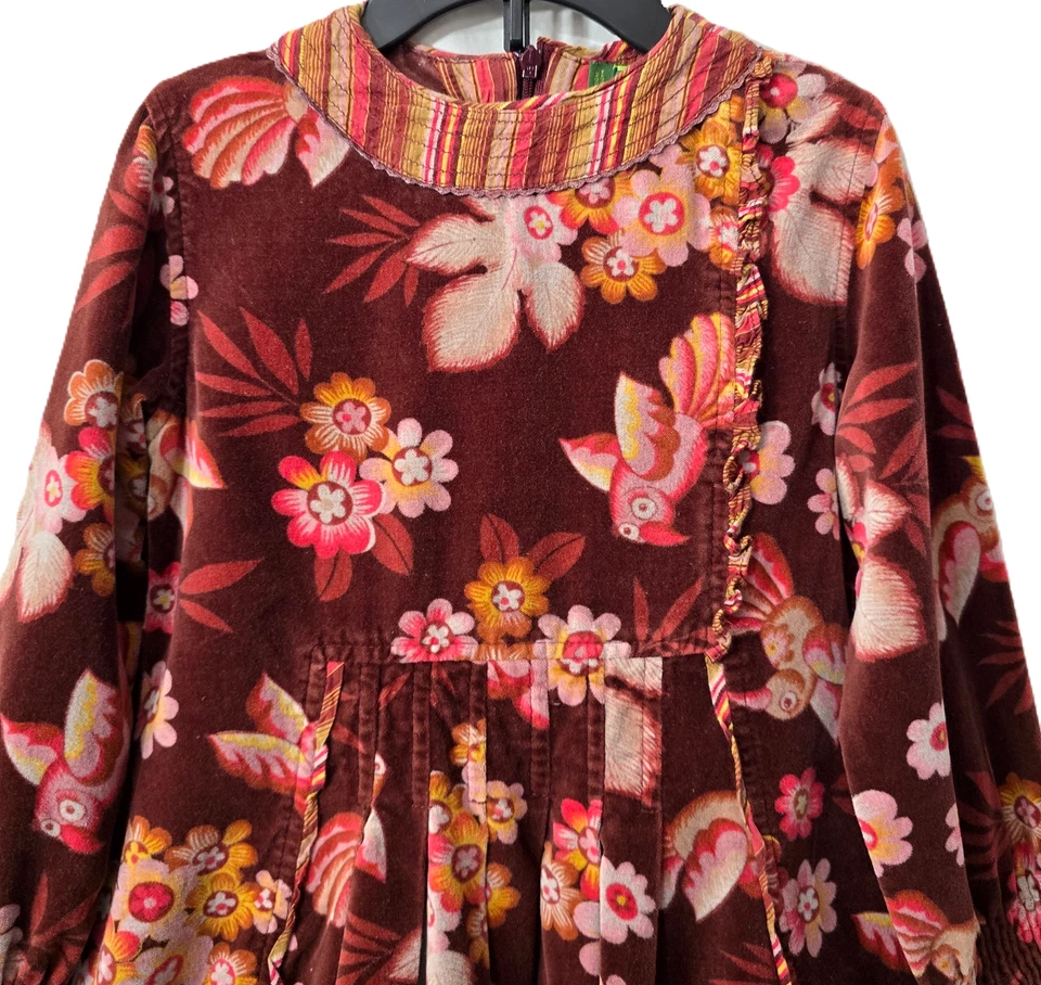 Маслянистый бархат птица цветочный платье 6 6 X 116 оборки длинным рукавом праздник День благодарения - Изображение 3 из 4