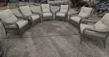 6-Piece Grey Rattan/Wicker Garden Chair Set with Beige Cushions, Seats Up to 6