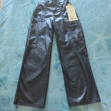 Women  s No Boundaries Faux Leather Wide Leg Cargo Pants Black Size XXS