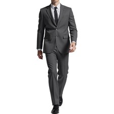 Men's Gray 2-Piece Australian Merino Wool Suit, Long and Short Regular Fit