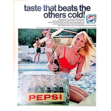 1968 Print Ad Pepsi Taste That Beats the Others Cold 11x14 Girl At Beach