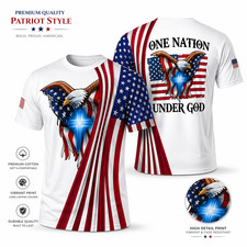 COTTON USA Flag American Eagle Cross Graphic Print Novelty Fashion Men T-Shirts