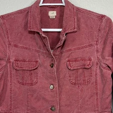 J Jill Jacket Womens L Petite Textured Floral Button Front Pink Embossed Cotton