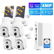4MP PTZ Solar Powered Wireless Security Camera System 2K Wifi Outdoor 10CH 500GB