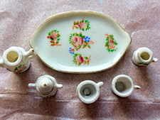 Vintage Occupied Japan 1:12 Porcelain Painted Floral Tea Set w/ Tray, 6pc