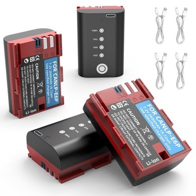 4 Pack LP-E6P Battery 2600mAh, Compatible with Canon EOS R5 R6 5D 6D 7D Mark ...