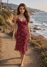 NEW URBAN OUTFITTERS Midi Slip Dress M GWEN Lined LOVE Print Coastal Festival