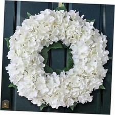 Sztuczny wieniec hortensji do drzwi wejściowych, 21" wiosna lato biały kwiat 