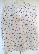 NWT~UNIVERSAL THREAD Peasant Pullover Tunic Shirt Top LS~Ivory Blue Floral~XXL