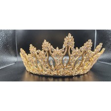 Savannah Couture Anna Swarovski Gold Tiara Crown Bridal Prom Quinceanera