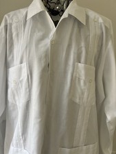 VTG 60 s Long Sleeve Jack Shirt Guayabera 42 White Poly Cotton Classic Clean