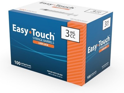 Easy Touch Luer-Lock Syringe Barrel, 3ML Syringe, Pack of 100