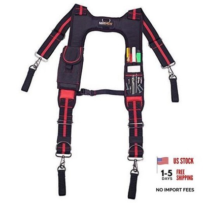 Padded Tool Belt Suspenders Magnetic Suspenders for Tool Belt Heavy Duty Red