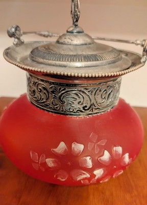 Antique Biscuit Jar Consolidated Pigeon Blood Art Glass By Stan Warren