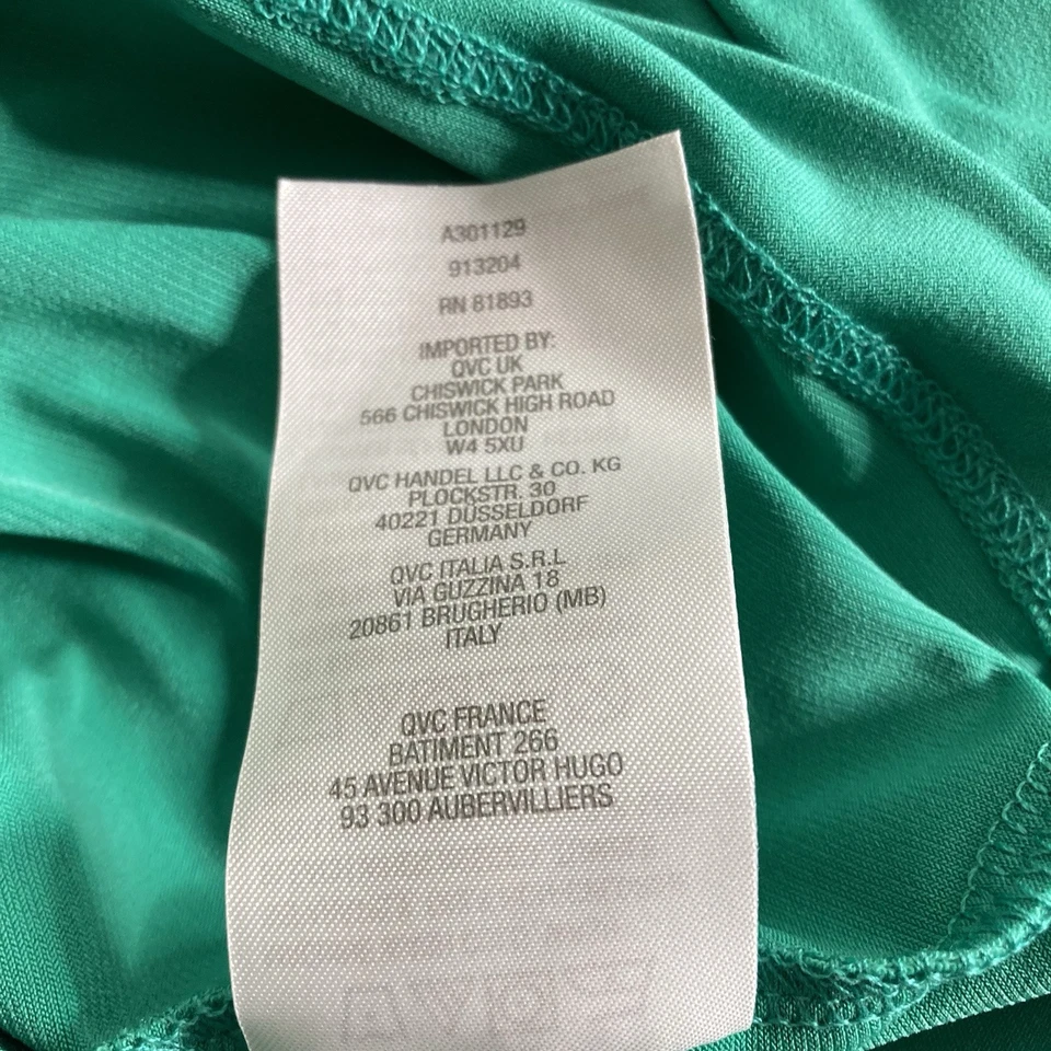 Top Susan Graver para mujer verde líquido tejido con volantes talla XL fluido empacable de viaje Foto 4 de 4