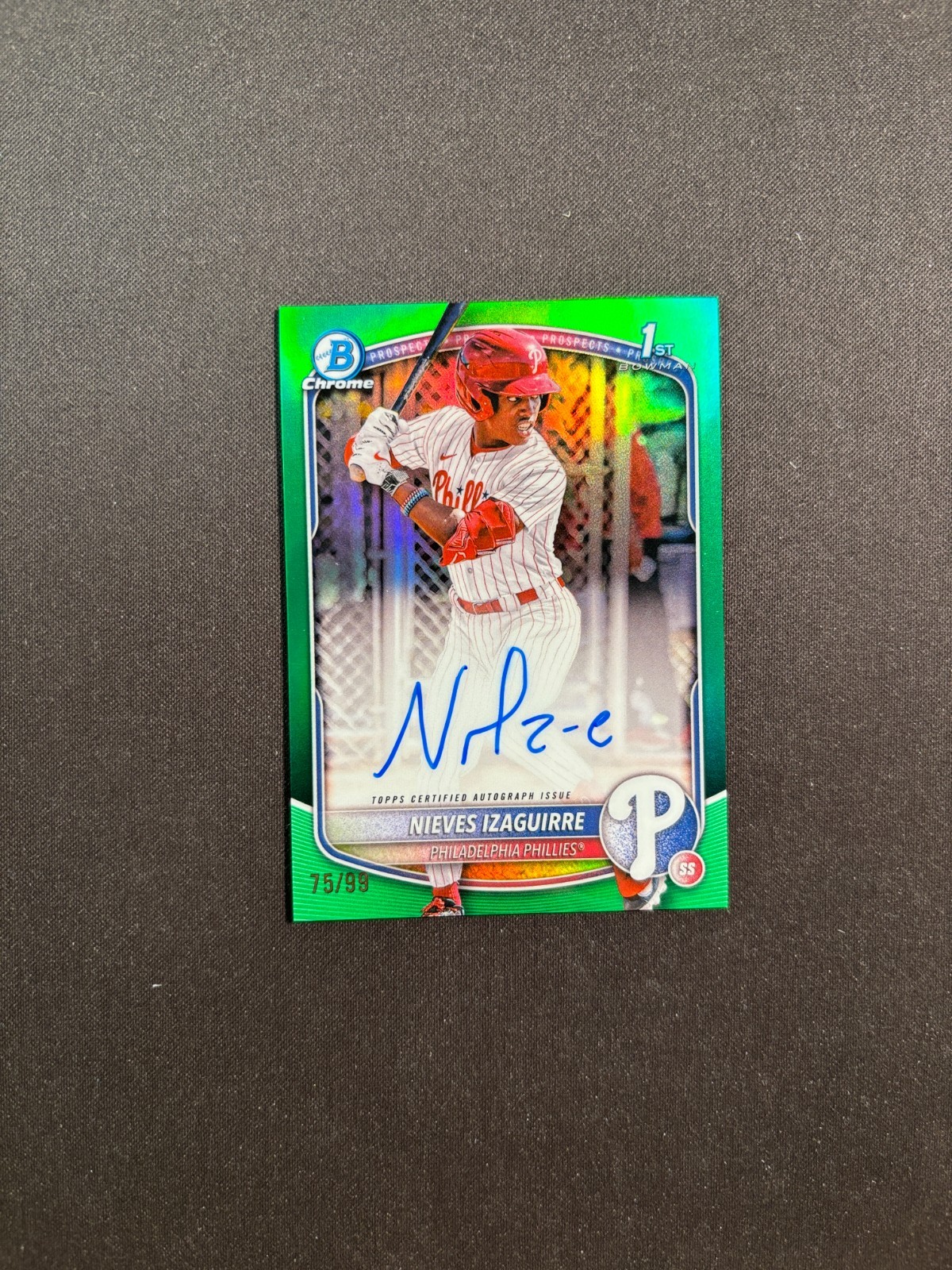 2025 Bowman Chrome #CPA-NI Nieves Izaguirre 1st Green Refractor Auto 75/99 BJMY