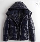 Hollister Wet Look Puffer Jacket Navy Blue Hooded Quilted Womens Size Large NWT — photo 1