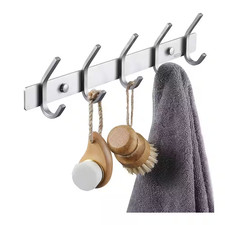 Wall Mount Towel Rail Rack with 5 Scroll Hooks in Brushed Stainless Steel