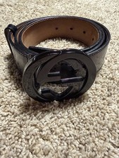Authentic GUCCI Black Imprime Interlocking GG Belt 223891 525040 Sz 95/38