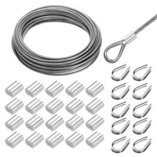 49FT 1/8" Stainless Steel Cable Railing Kit Silver Sleeve and Thimble