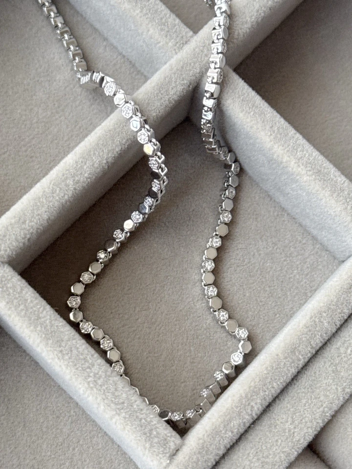 Honeycomb Choker Necklace AAA+ Real Zirconia Platinum Plated Luxury Jewelry - Image 2 of 4