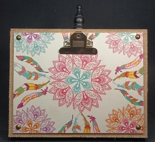 Vibrant Mutlicolor Feathered Bohemian Wooden Clip Frame w/ Stand 12" X 9.5"